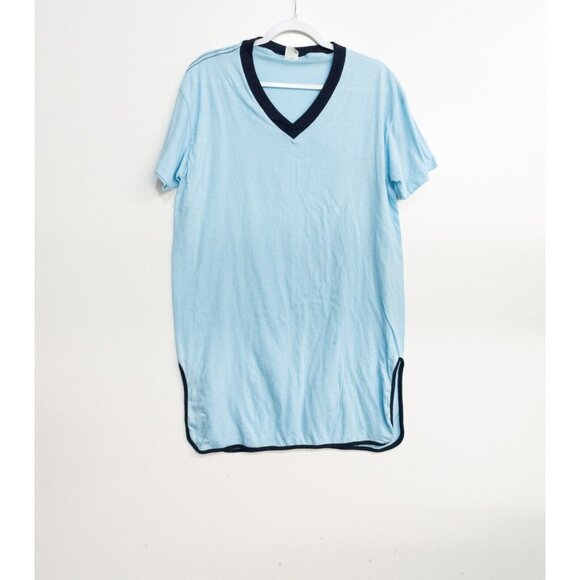 Ched by Anvil Womens Blue Polycotton Over Size Tee V Neck Short Sleeve One Size - Picture 1 of 6
